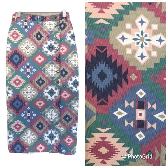 Niki-Lee California Vintage Southwest Print Denim Maxi Skirt - Picture 1 of 12